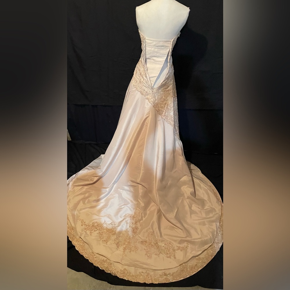 Designer Gold Asymmetrical Strapless Bridal Gown Couture Maggie Sottera 8 NEW - Picture 4 of 13